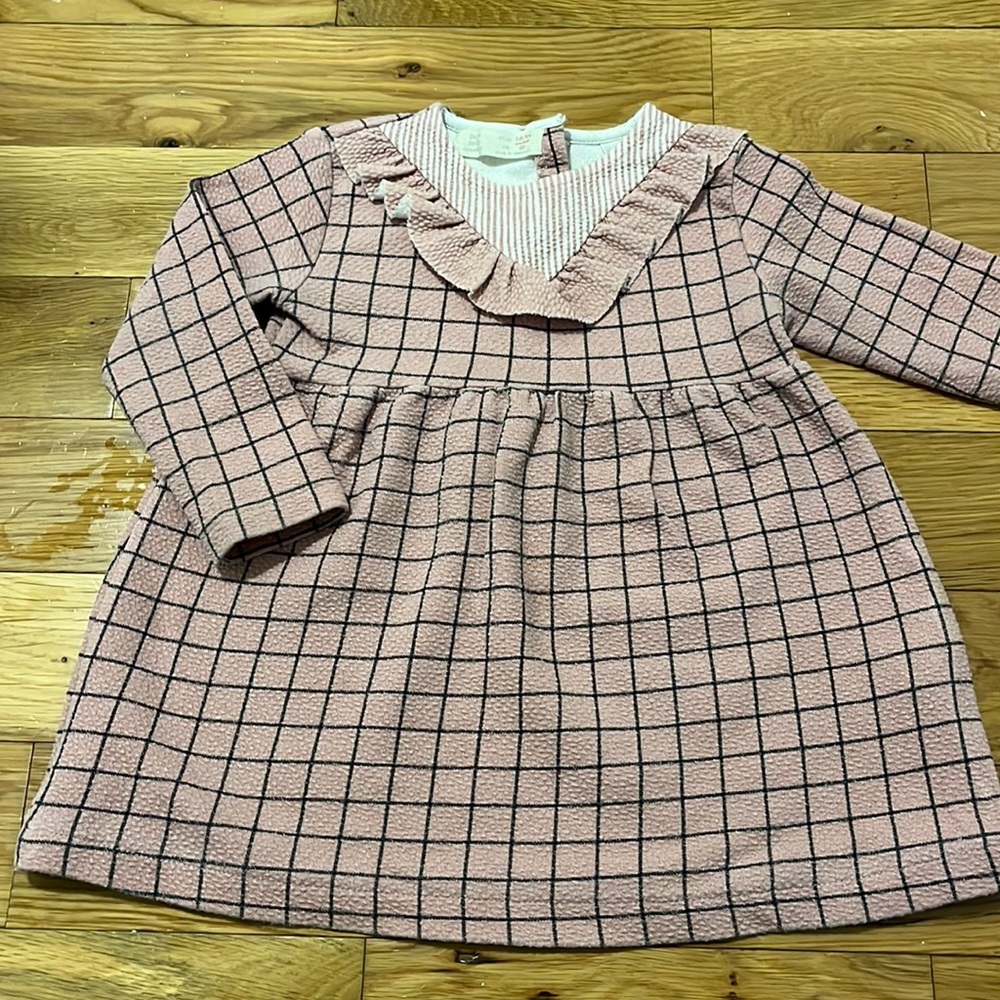 Zara baby 18-24 month LS knit checked ruffle dress
